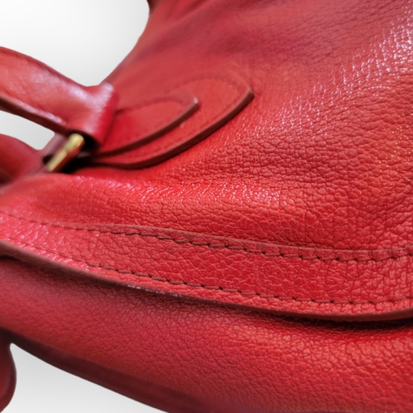 Burberry Red Pebbled Leather Satchel Handbag - Picture 9 of 14